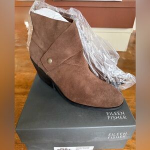 NWT! Eileen Fisher Chocolate Brown Suede Ankle Bootie
